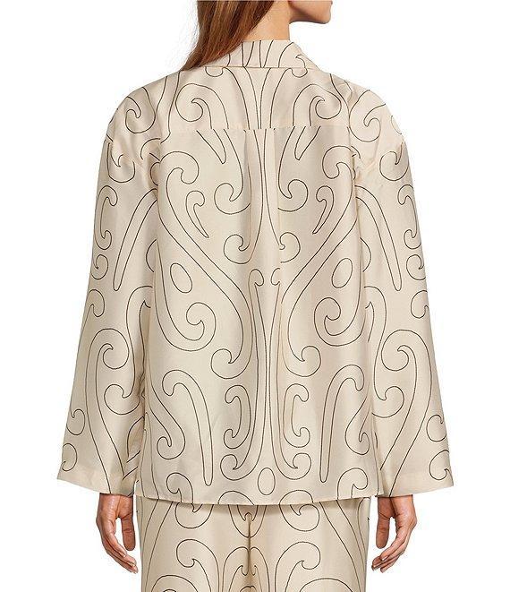 Antonio Melani x Elizabeth Damrich Dali Printed Satin Twill Point Collar Long Sleeve Button Down Blouse Product Image