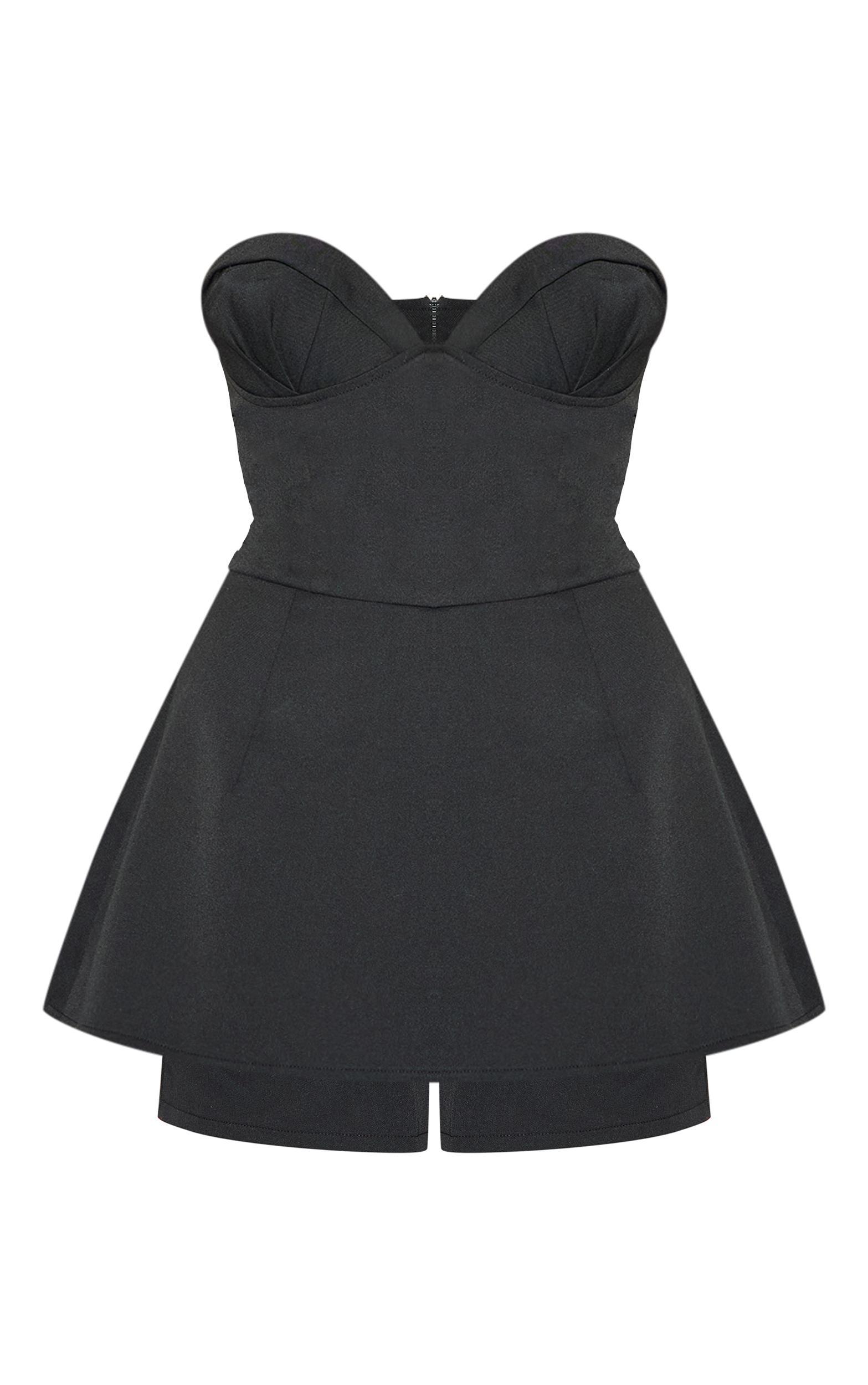 Black Woven Bust Cup Detail Peplum Romper Product Image