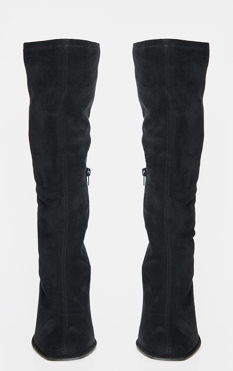 Black Faux Suede Round Toe High Block Heel Knee High Boots Product Image