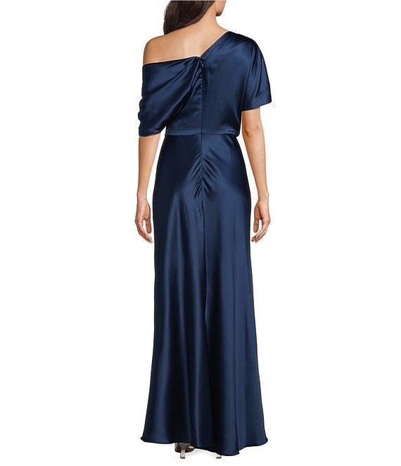 Alex Marie Nancy Stretch Satin One Shoulder Short Sleeve Gown Product Image