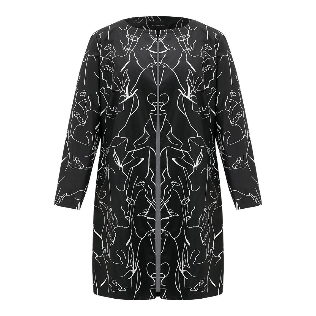 Plus Size Halloween Graffiti Print Open Front Maxi Coat Women Black Casual Contrast Ladies Dailywear Winter Coats BloomChic 22-24/3X Product Image
