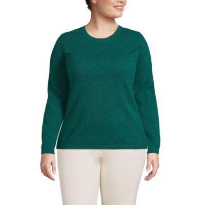 Plus Size Lands' End Crewneck Cashmere Sweater, Women's, Size: 1XL, Green Donegal Product Image