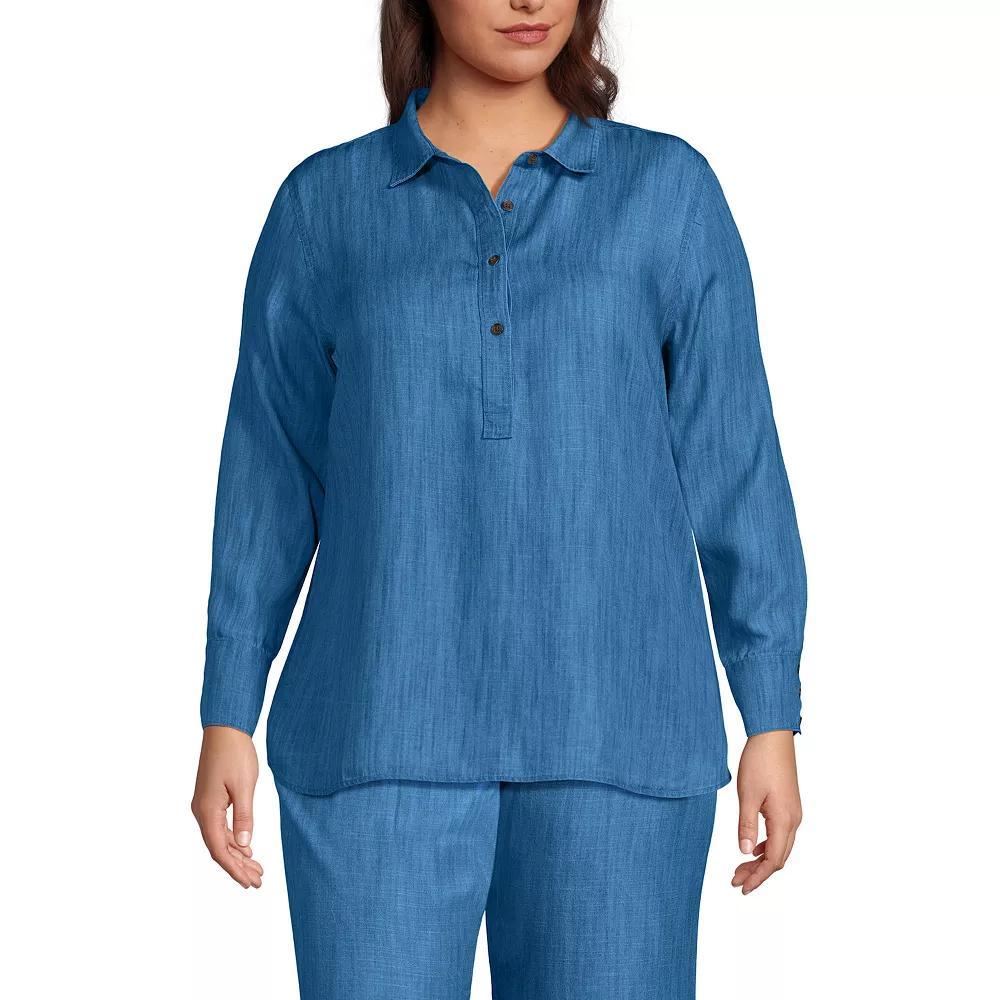 Plus Size Lands' End Twill Popover Shirt, Women's, Size: 2XL, Soft Blue Product Image