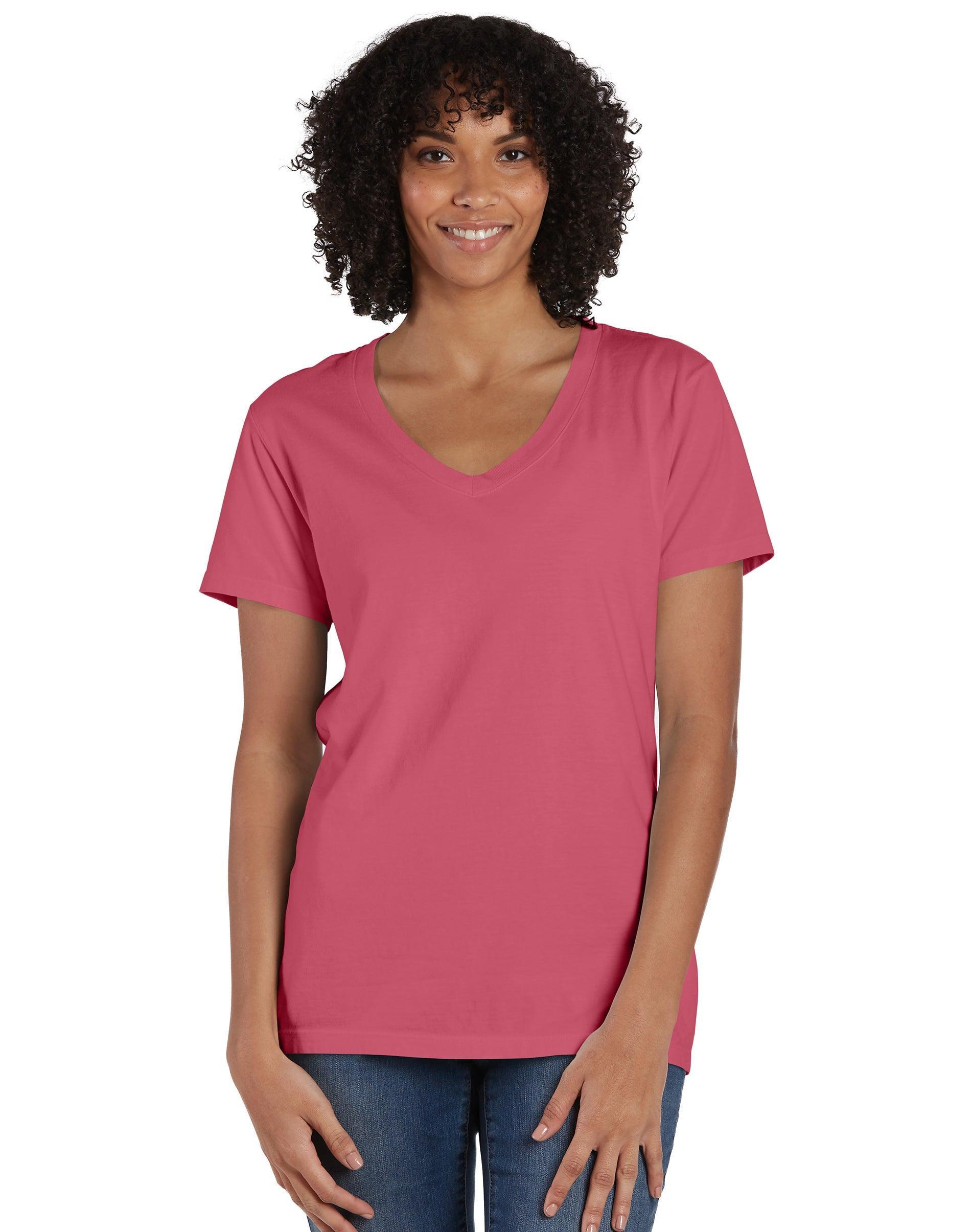 Hanes Womens Garment Dyed V-Neck T-Shirt Mauve XS Product Image
