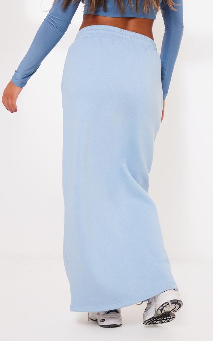 Dusty Blue Sweat Drawstring Midi Skirt Product Image