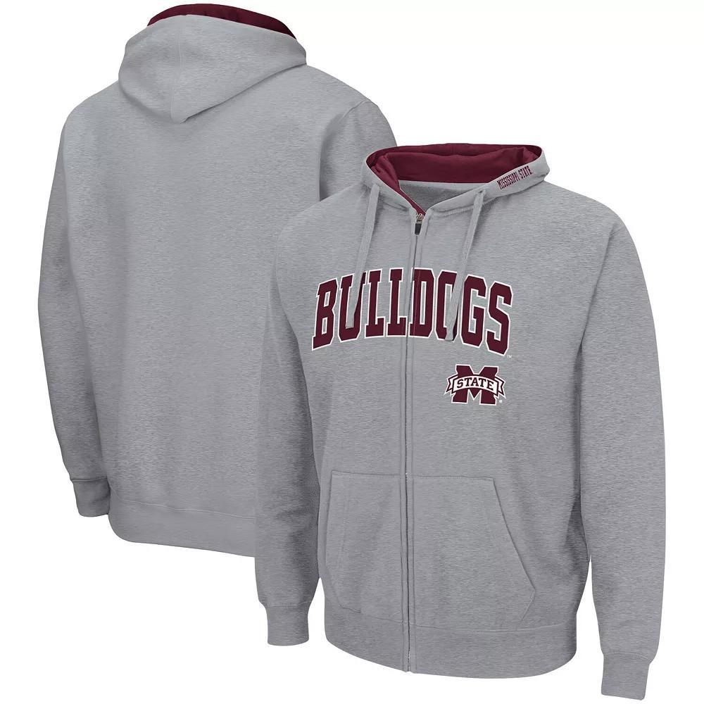 Men's Colosseum Heathered Gray Mississippi State Bulldogs Arch & Logo 3.0 Full-Zip Hoodie, Size: 2XL, Mst Grey Product Image