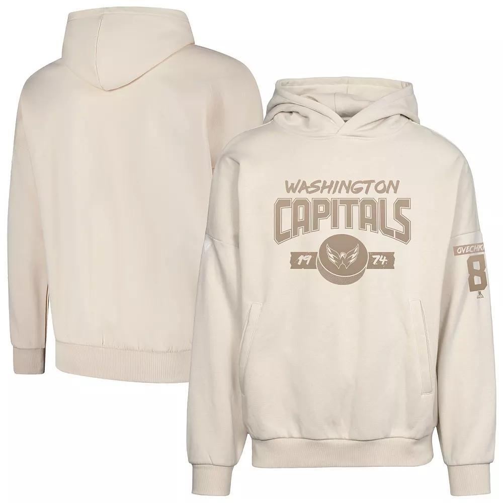 Men's Levelwear Alexander Ovechkin Khaki Washington Capitals Oversized Contact Name & Number Pullover Hoodie, Size: Small, Beig K Product Image