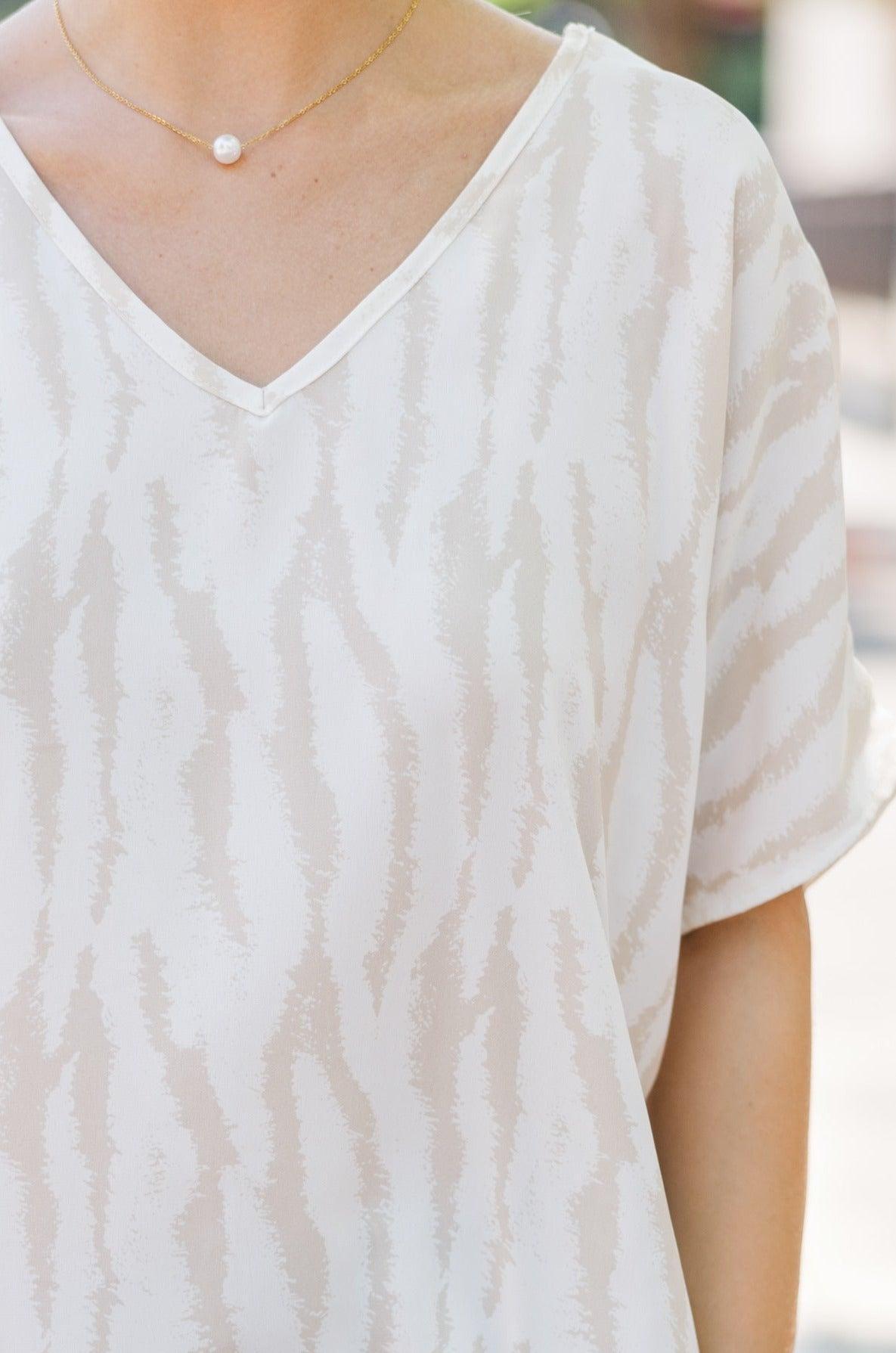 Just Say So Taupe Brown Tiger Stripe Blouse Female Product Image