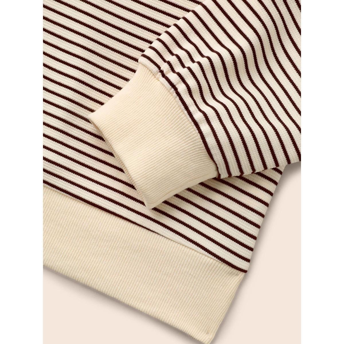 Plus Size Round Neck Striped Stitch Sweatshirt Women DarkBrown Casual Texture Round Neck Everyday Sweatshirts BloomChic 22-24/3X Product Image
