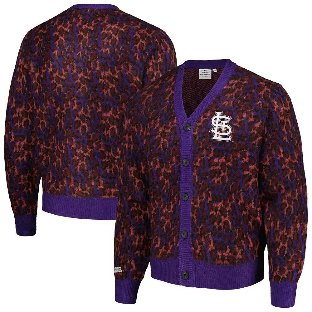 Men's Purple St. Louis Cardinals Cheetah Cardigan Button-Up Sweater, Size: Small Product Image