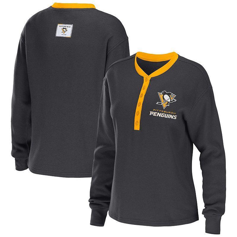 Women's WEAR by Erin Andrews Black Chicago White Sox Waffle Henley Long Sleeve T-Shirt, Size: Medium Product Image