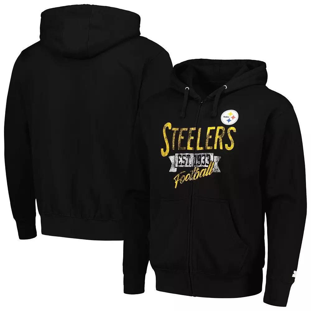 Men's Starter Black Pittsburgh Steelers Domestic Post Season Full-Zip Hoodie, Size: Large Product Image