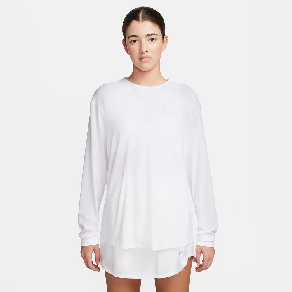 Women's Nike One Relaxed Dri-FIT Long Sleeve Top, Size: Medium, White Product Image