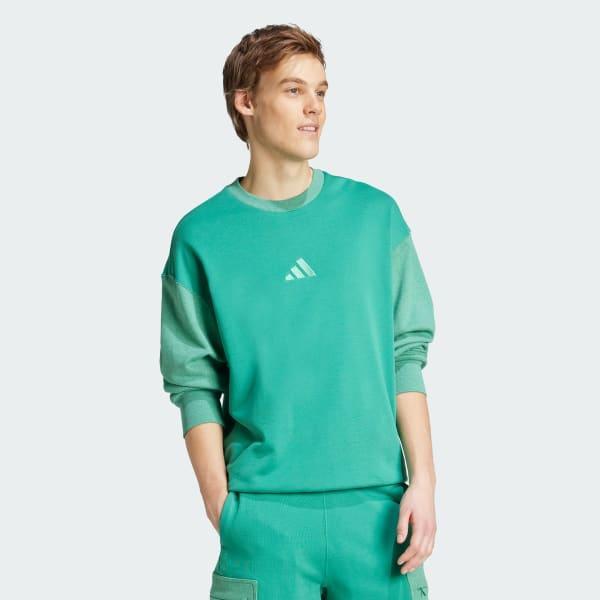 adidas All SZN French Terry Colorblock Crew Sweatshirt Semi Court Green XS Mens Product Image