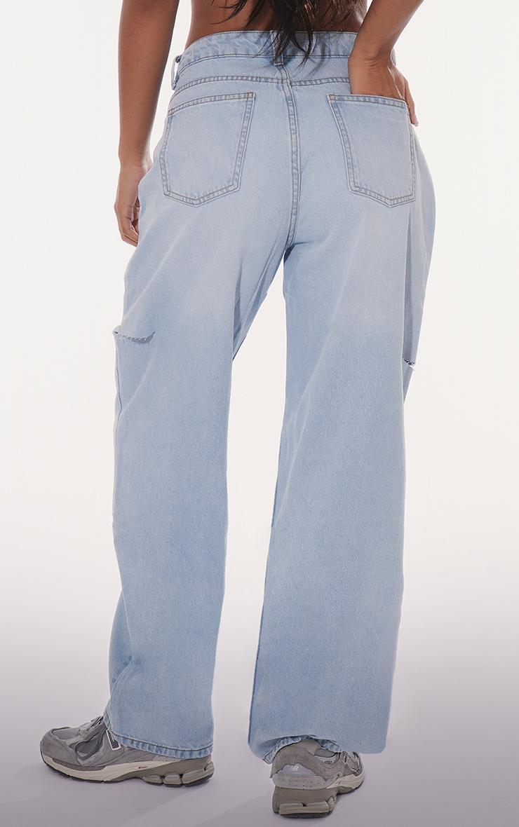 PRETTYLITTLETHING Light Blue Wash Thigh Split Boyfriend Jeans Product Image