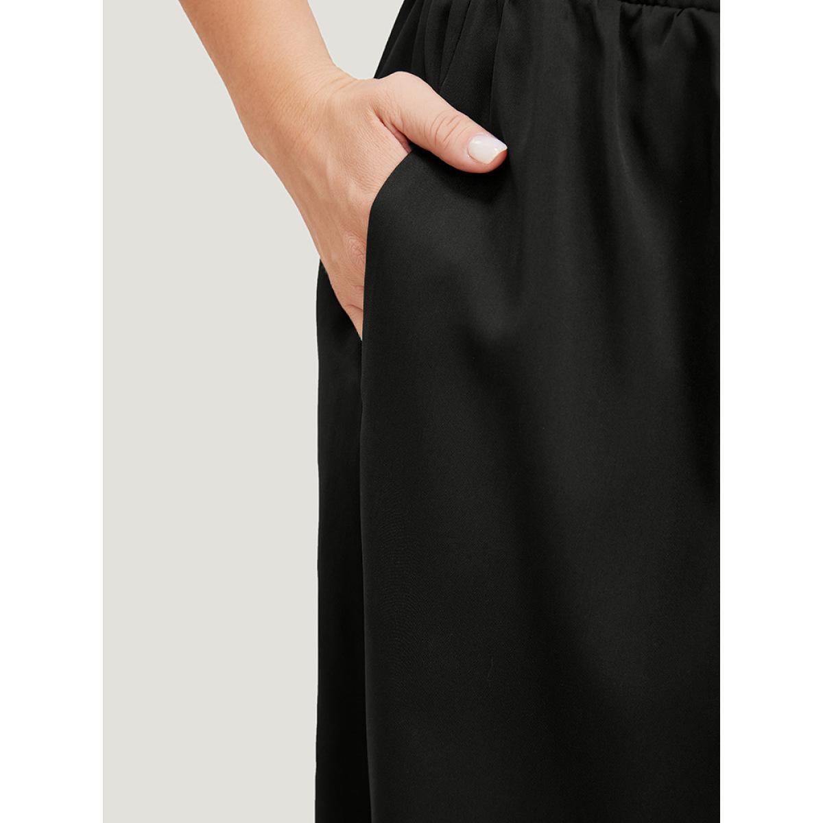 Plus Size Plain Pocket Lace Up Skirt Women Black Casual Plain No stretch Dailywear Skirts BloomChic 30/6X Product Image