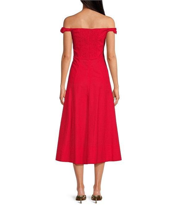 ASTR the Label Charelin Off-The-Shoulder Linen Blend Smocked Back Midi Dress Product Image