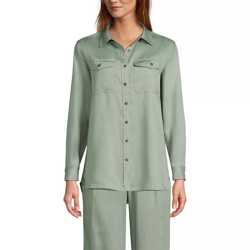 Women's Lands' End Heritage Long Sleeve Shirt, Size: Medium, Soft Blue Product Image