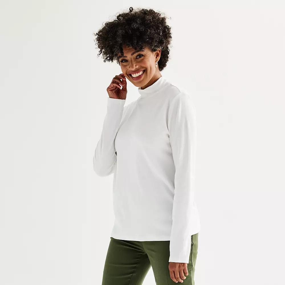 Women's Croft & Barrow® Essential Long-Sleeve Mockneck Top, Size: XS, Black Product Image