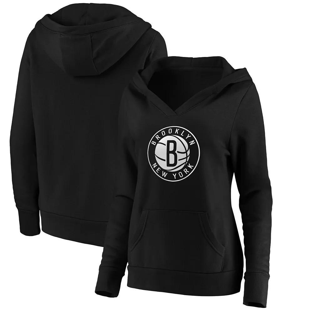 Women's Fanatics Black Brooklyn Nets Primary Logo V-Neck Pullover Hoodie, Size: Medium Product Image