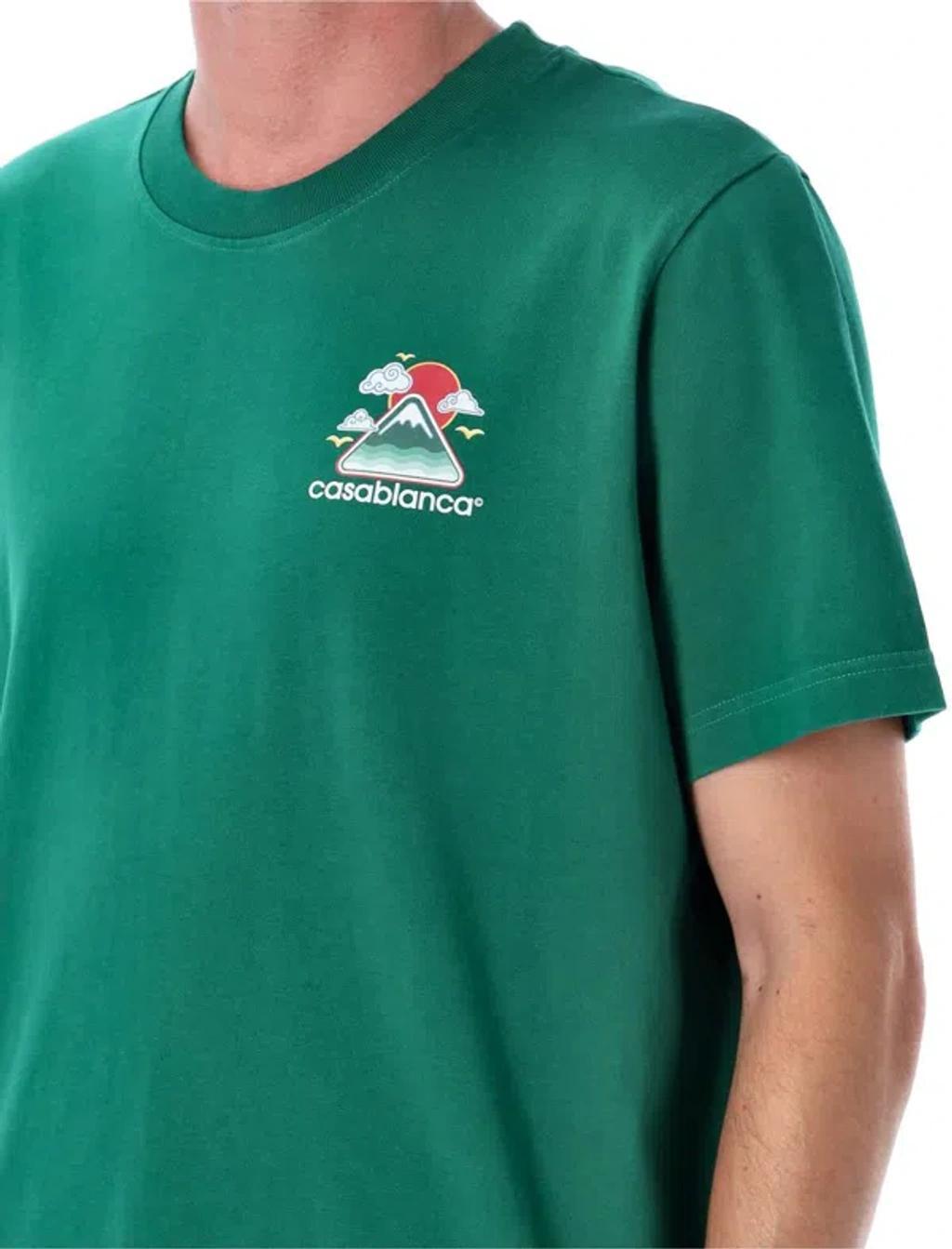 CASABLANCA Mens Montagne Ondulee Brand-print Cotton-jersey T-shirt In Green Product Image