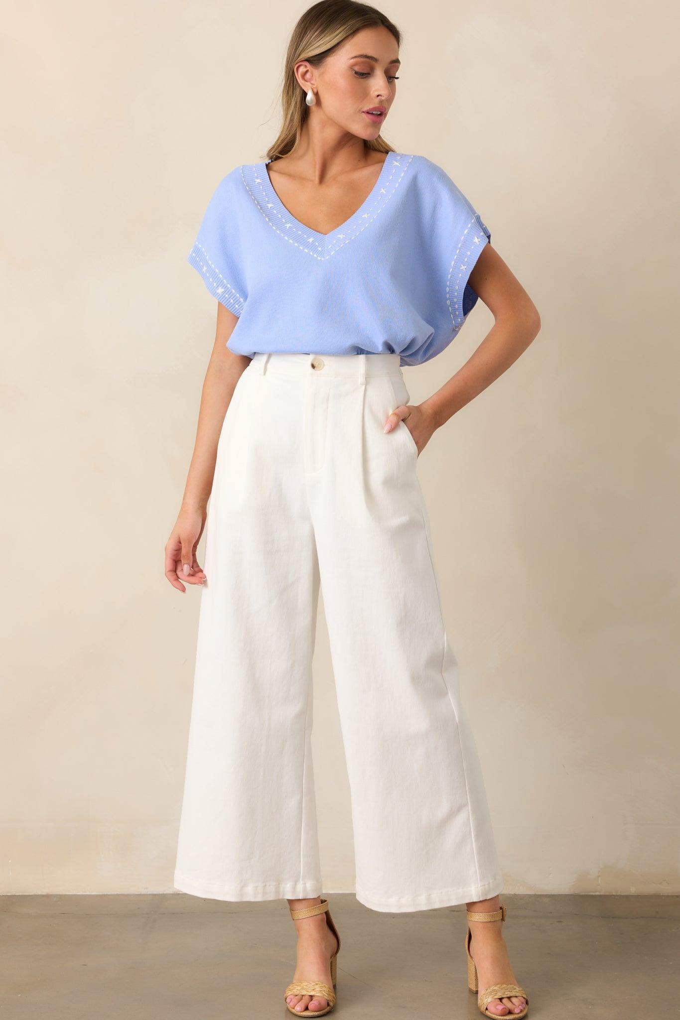 Horizons Ahead Blue V-Neckline Knit Top Product Image