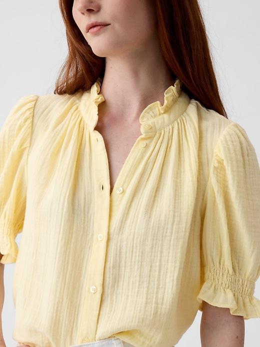 Crinkle Gauze Puff Sleeve Shirt Product Image