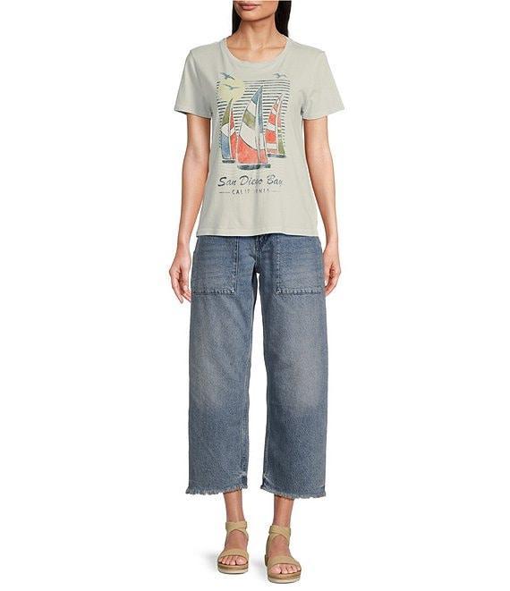 Lucky Brand Stretch Denim High Rise Wide Leg Patch Pocket Jeans Product Image