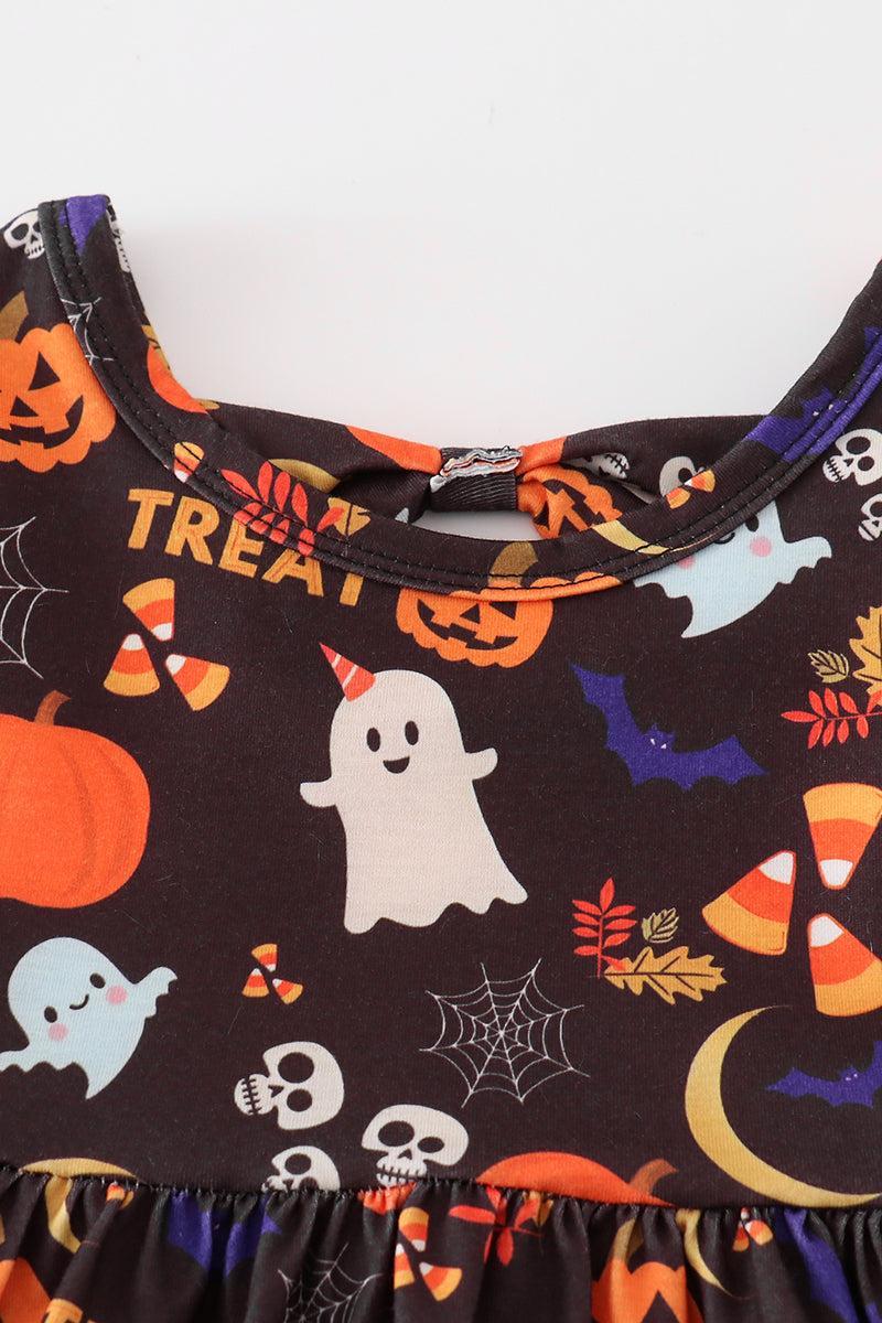 Black halloween pumpkin twirl dress Product Image
