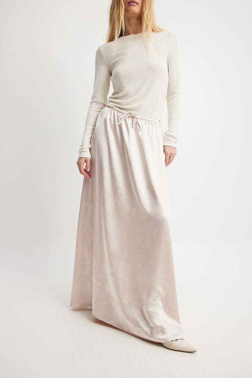 Drawstring Satin Maxi Skirt Product Image