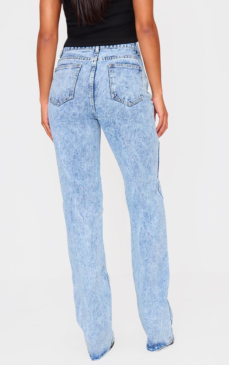 PRETTYLITTLETHING Acid Wash Ripped Long Leg Straight Jeans Product Image