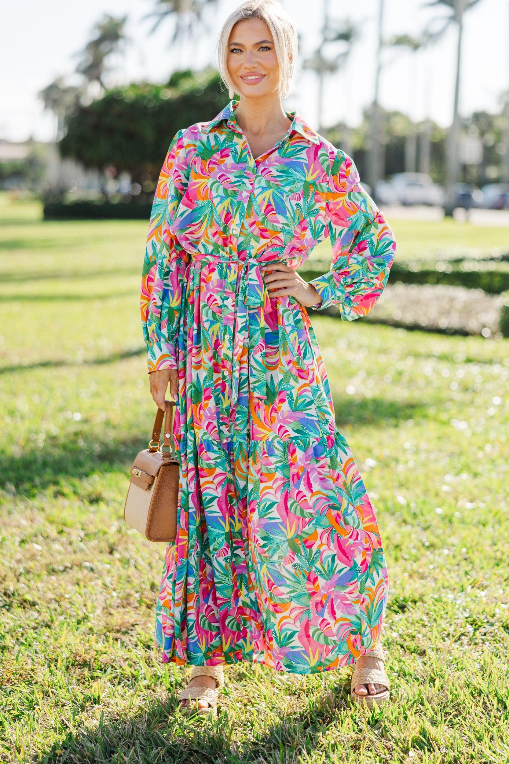 Show Your True Self Green Tropical Maxi Dress Female Product Image