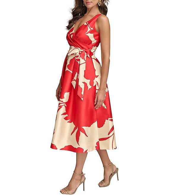 Donna Karan V-Neck Sleeveless Abstract Floral Print Dress Product Image