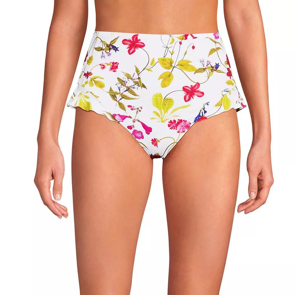 Women's Lands' End Ruffle High Waisted High Leg Swim Bottoms, Size: 12, Black White Dots Product Image