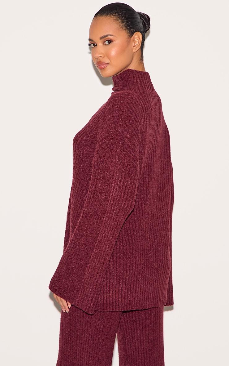 Burgundy Rib Boucle Knit Oversized Sweater Product Image