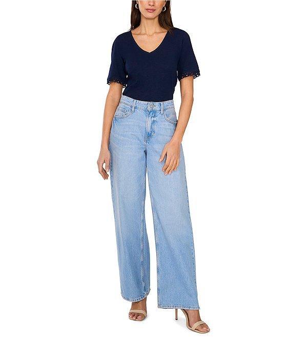 Vince Camuto Knit V-Neck Short Sleeve Trim Tee Product Image