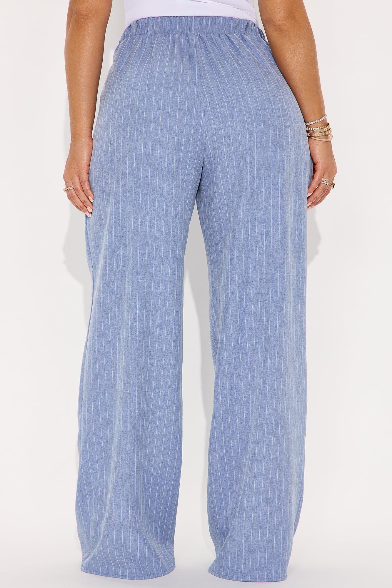 Jina Pinstripe Crepe Wide Leg Trouser - Light Blue Product Image