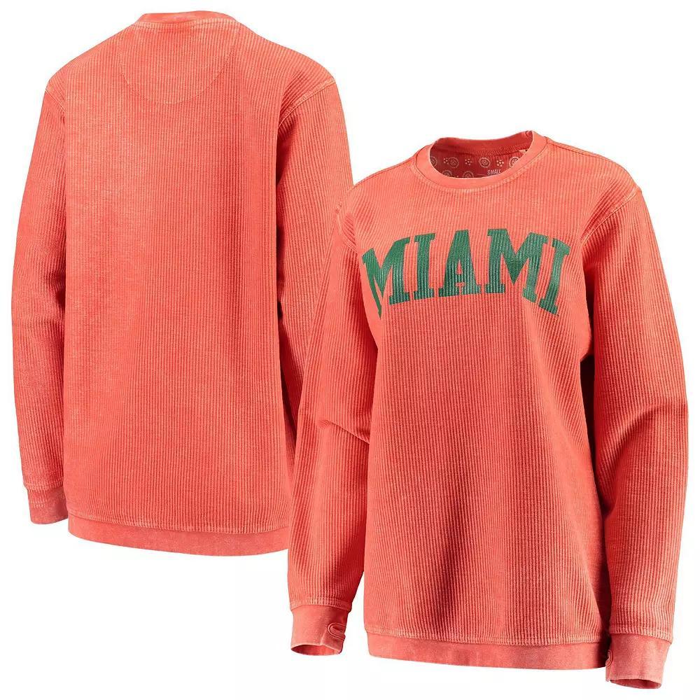 Womens Pressbox Miami Hurricanes Comfy Cord Vintage Wash Basic Arch Pullover Sweatshirt Product Image