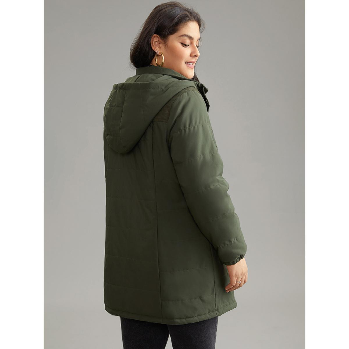 Plus Size Plain Patchwork Corduroy Zipper Padded Hooded Jacket Women ArmyGreen Lined Pocket Everyday Jackets BloomChic 18-20/2X Product Image