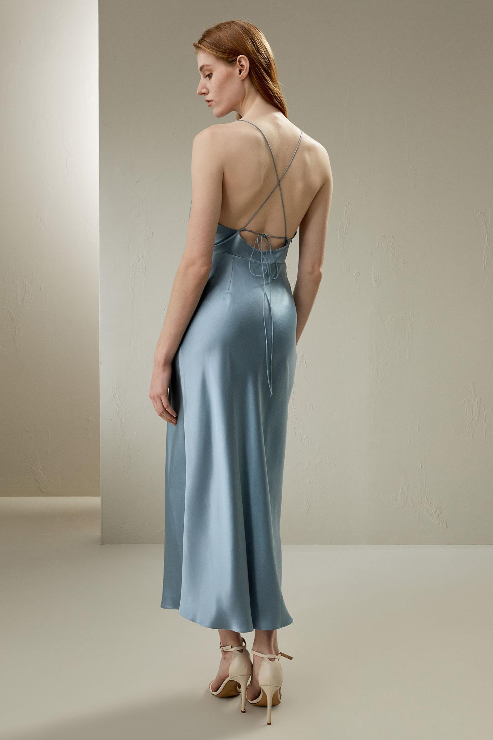 Back Tie Silk Maxi Dress Product Image