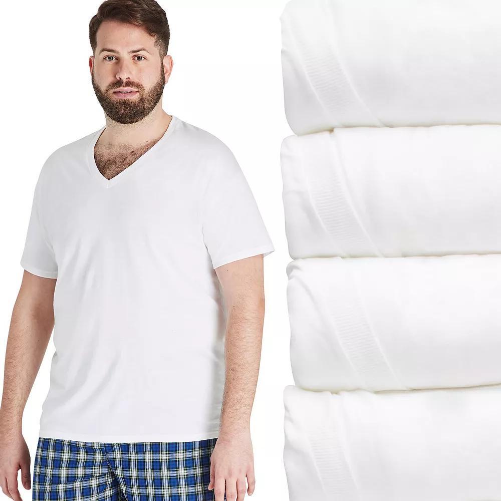 Big & Tall Hanes Ultimate® Cool Comfort® FreshIQ® V-Neck T-Shirt 4-Pack, Men's, Size: 3XB, White Product Image
