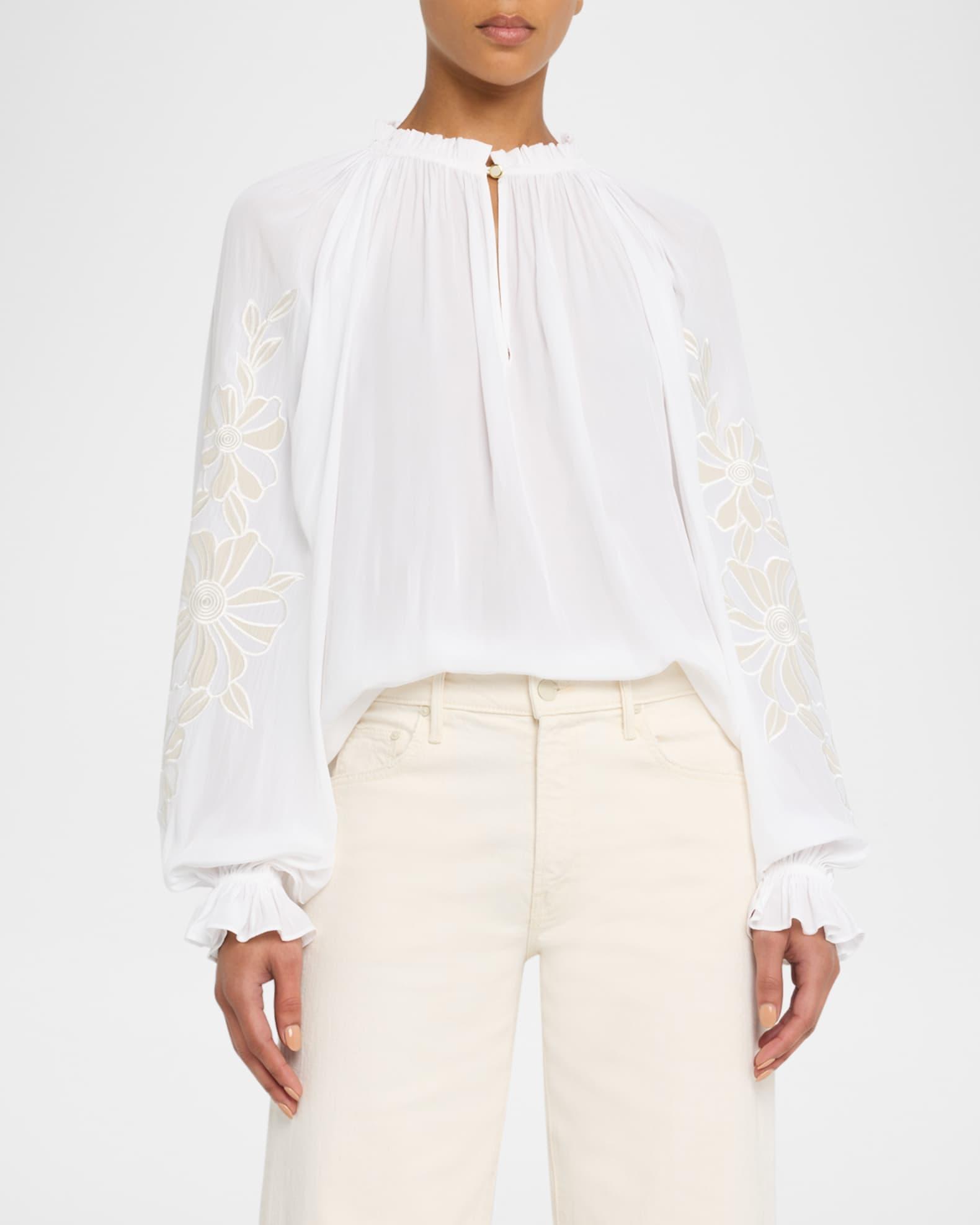 Nelida Floral Embroidered Balloon-Sleeve Blouse Product Image