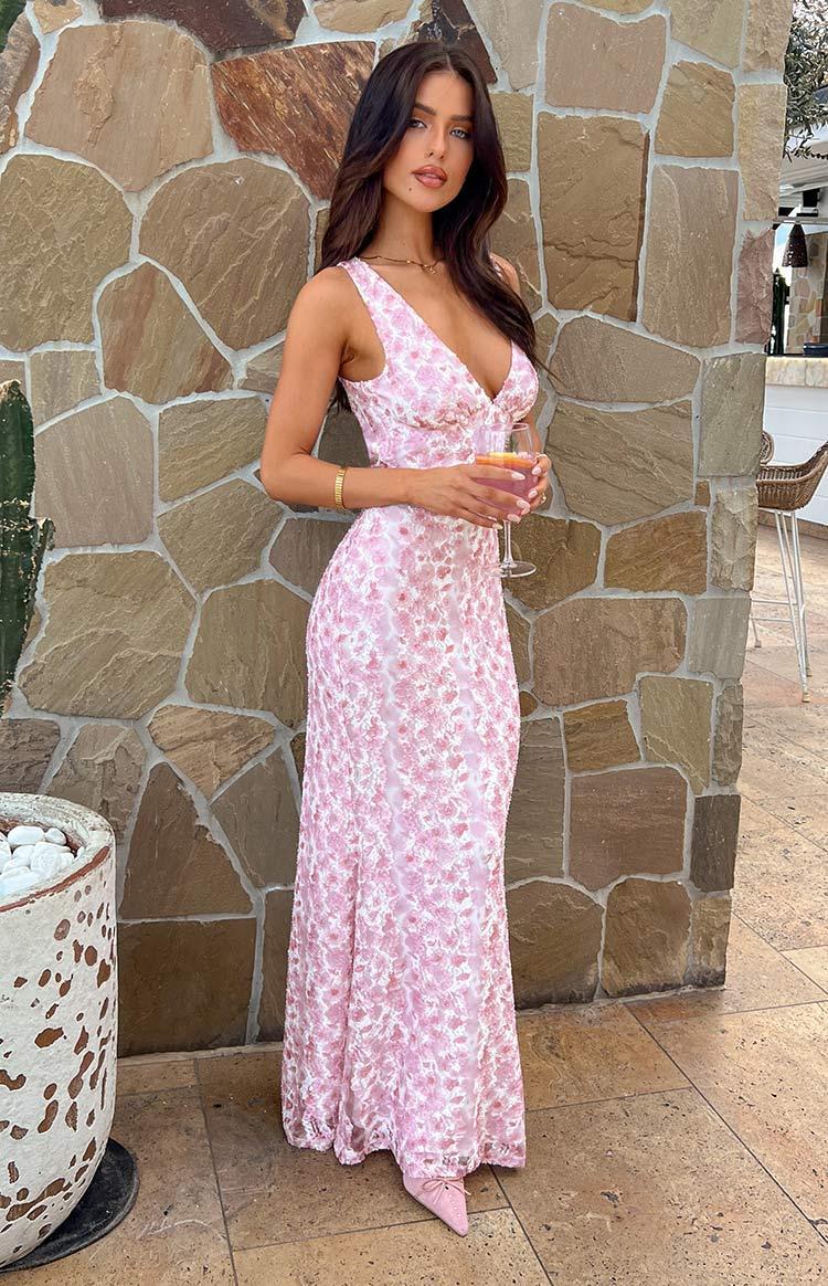 Farida Pink Lace Maxi Dress Product Image