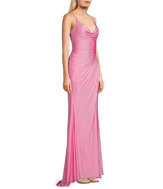 GB Social Jersey Ruched Lace-Up Back Long Dress Product Image
