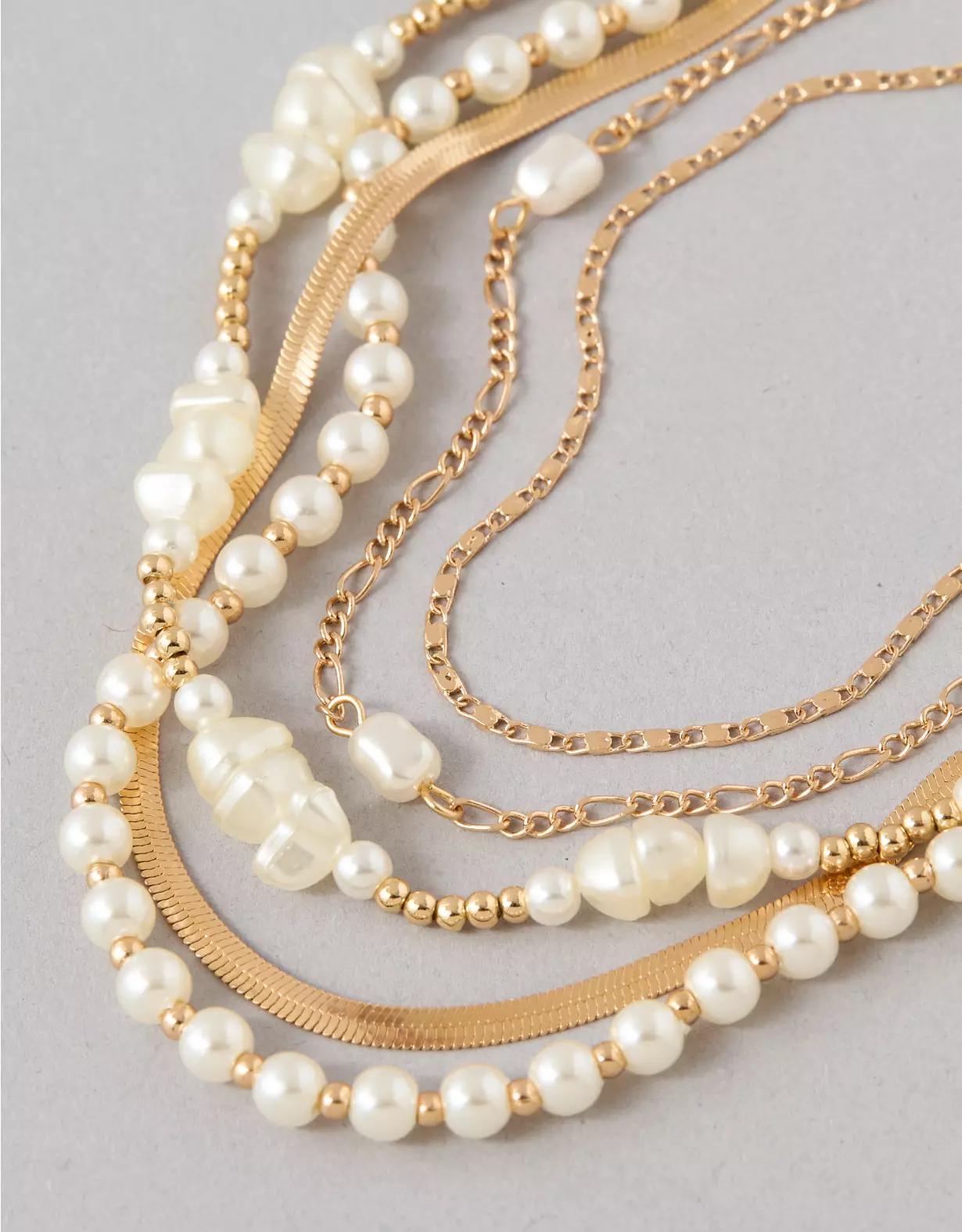AEO Chipped Pearl Necklace 5-Pack Product Image