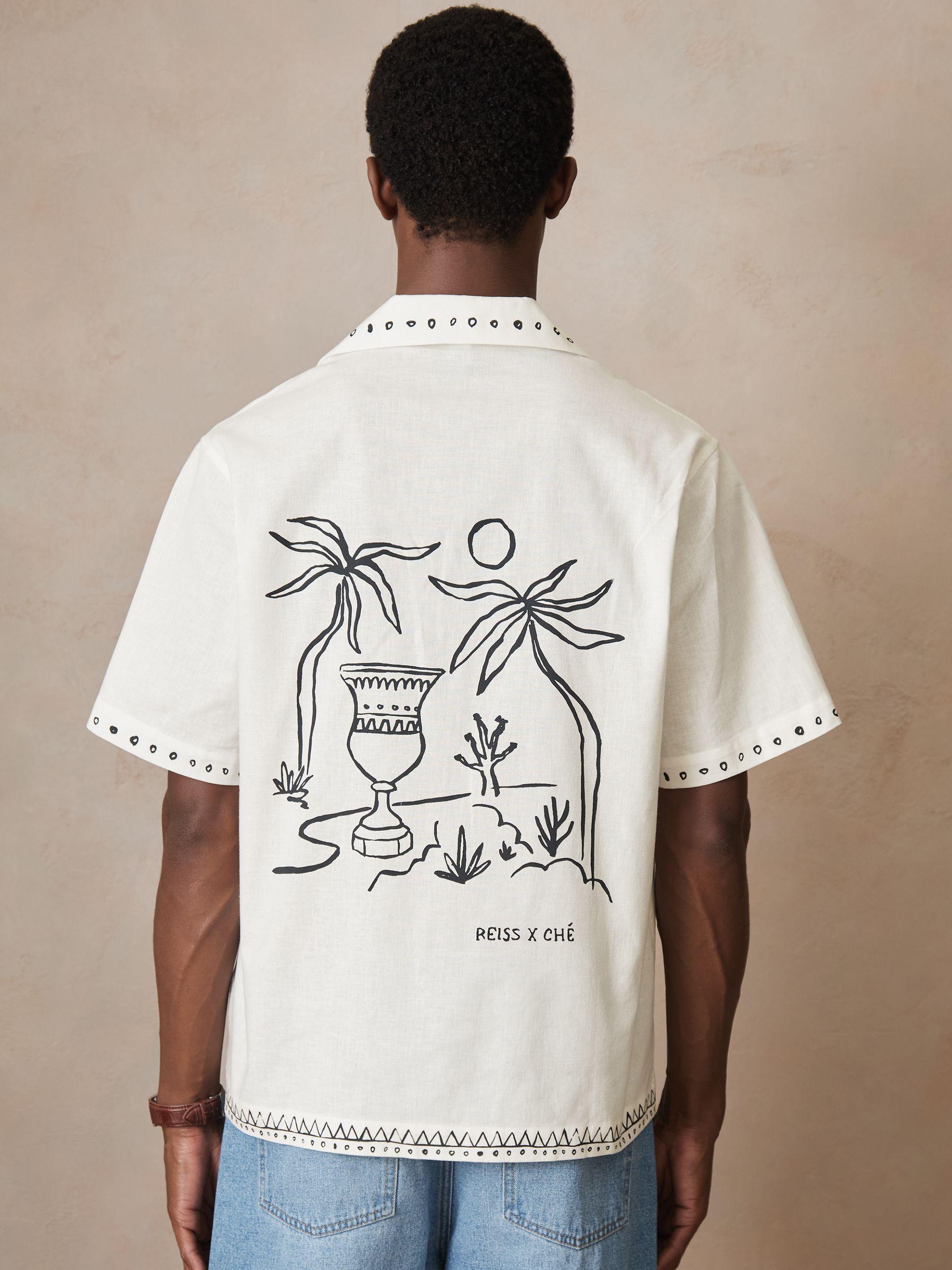 Reiss | Ché Cotton-Linen Palm Shirt in White Product Image