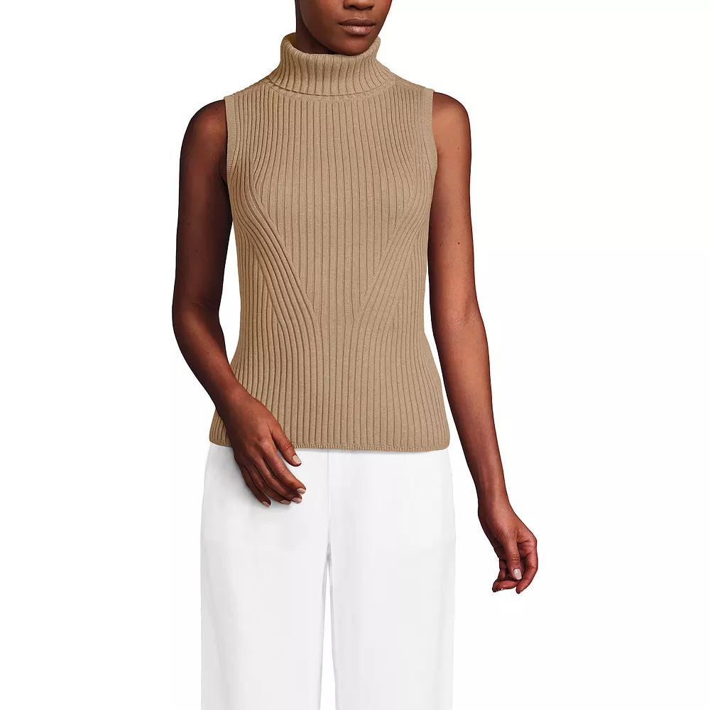 Women's Lands' End Fine Guage Turtle Neck Tank Sweater, Size: Large, Vicuna Grey Product Image