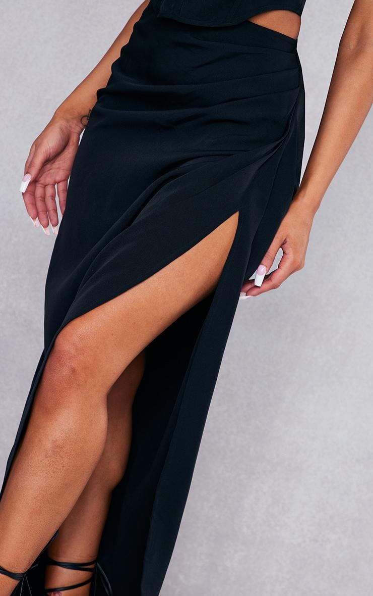 Black Woven Ruched Skirt Midaxi Skirt Product Image