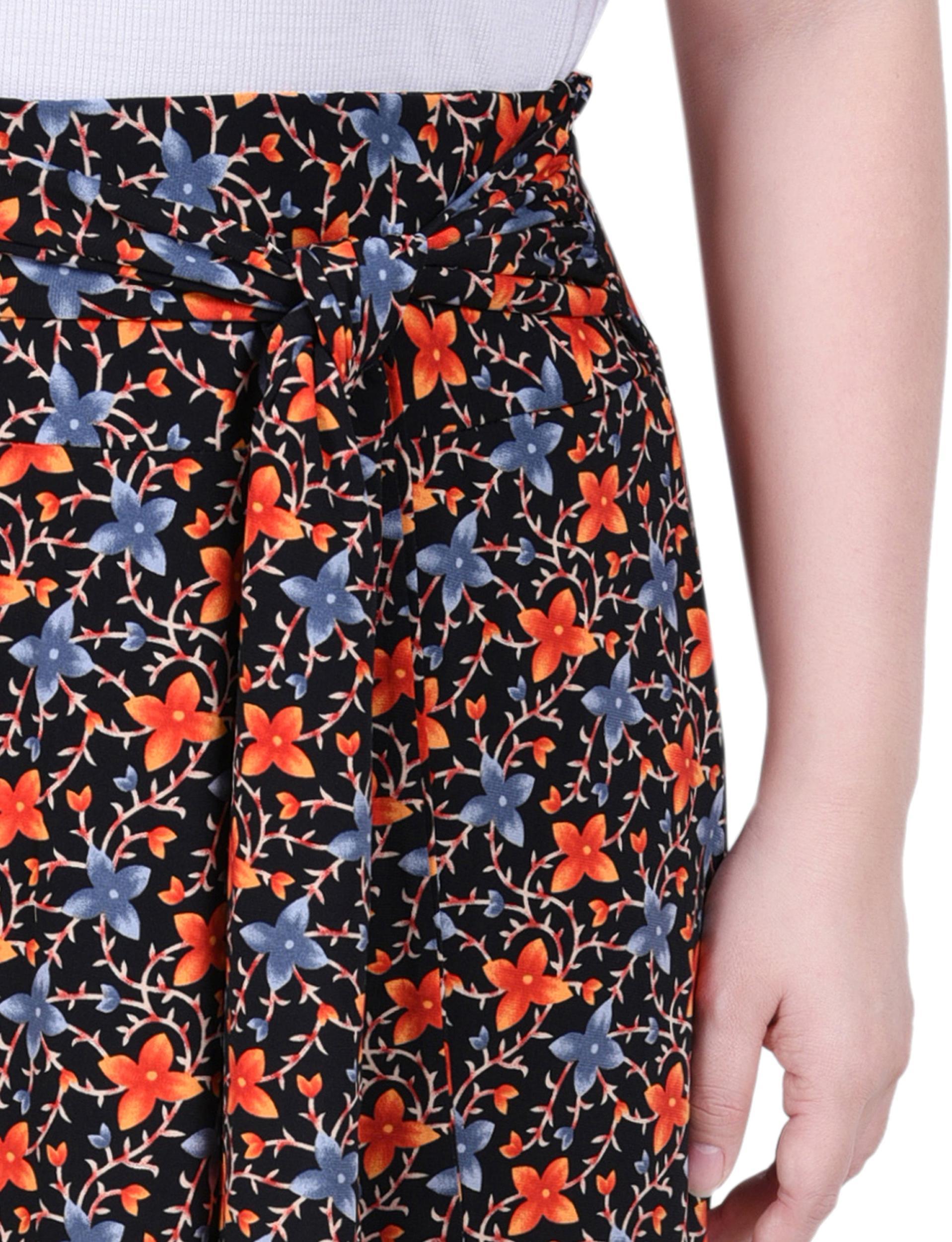 Black Orange Floral Maxi Skirt With Sash Waist Tie Product Image