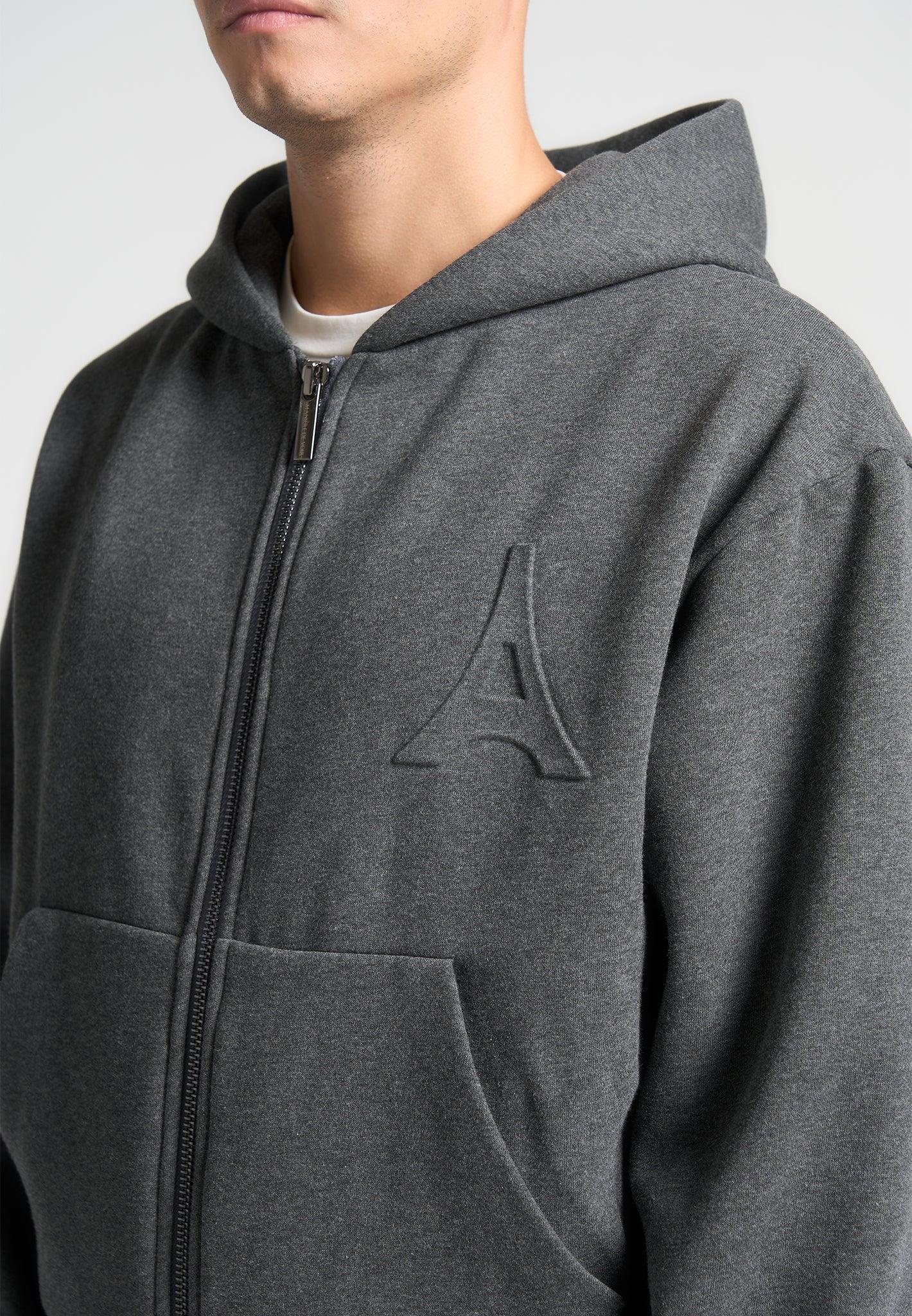 Éternel Eiffel Embossed Zip Hoodie - Dark Grey Male Product Image